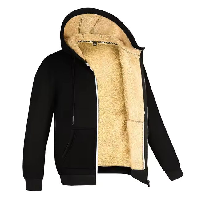 Imagen de la oferta: Abrigos de lana de cordero para hombre y mujer, chaquetas gruesas y cálidas de manga larga con cremallera, sudaderas con capucha deportivas informales, abrigo negro con capucha