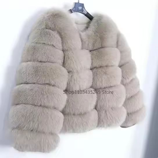 Imagen de la oferta: Abrigo de piel sintética a la moda para mujer, chaqueta mullida corta de piel sintética de zorro para otoño e invierno, abrigos peludos de alta calidad 5xl para mujer