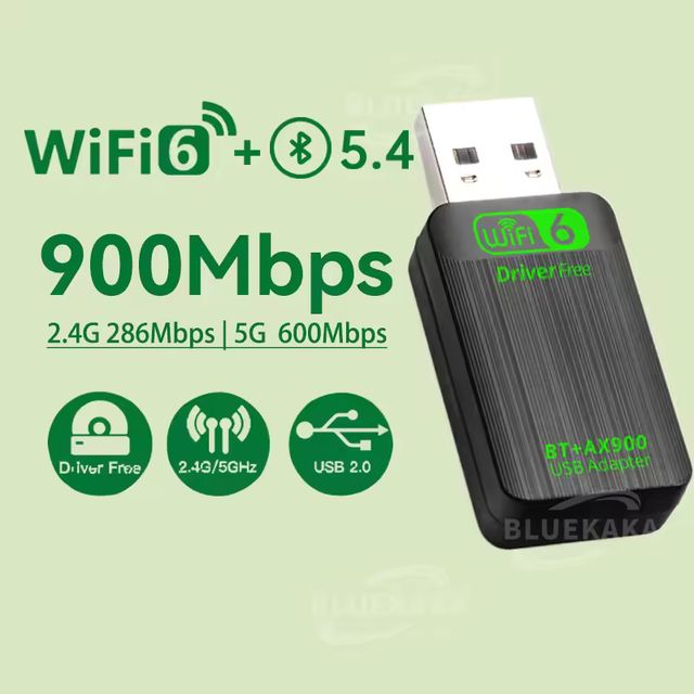 Imagen de la oferta: Nuevo Adaptador USB WiFi6 Bluetooth5.4 2 en 1 AX900, Receptor de Red Inalámbrica de Doble Banda 2.4G y 5GHz, Dongle sin Controlador para Win10/11