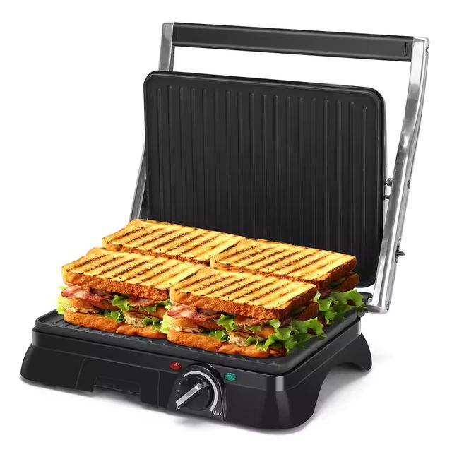 Imagen de la oferta: AIGOSTAR Sandwicheras y Panini, Parrilla Eléctrica, Grill ( Regulador de Temperatura, Bandeja Recoge Aceite, Apertura de 180º,Placas Antiadherentes, 2000W)