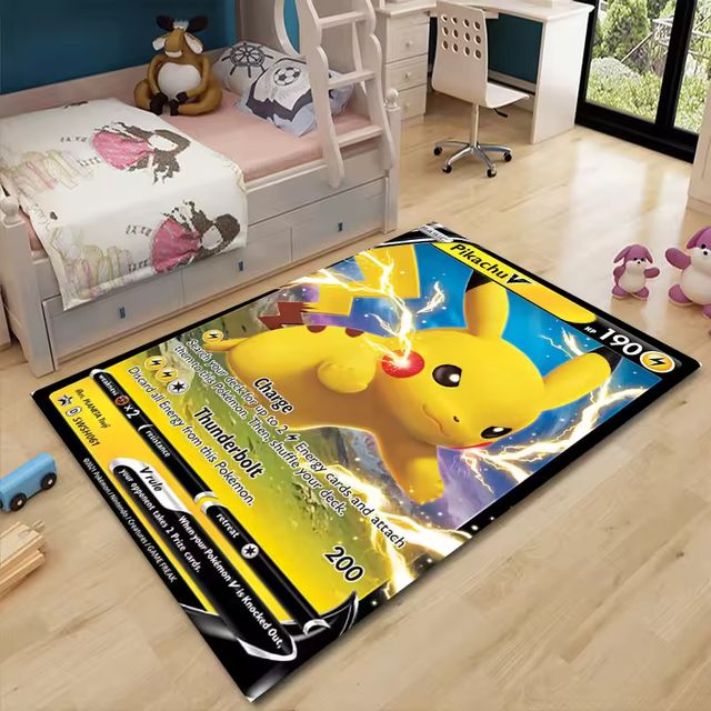 Imagen de la oferta: Alfombra de área de Pikachu con tarjeta de Pokémon de Anime japonés para sala de estar, decoración del hogar, sofá, mesa, alfombra para niños, silla antideslizante, alfombra para suelo de salón