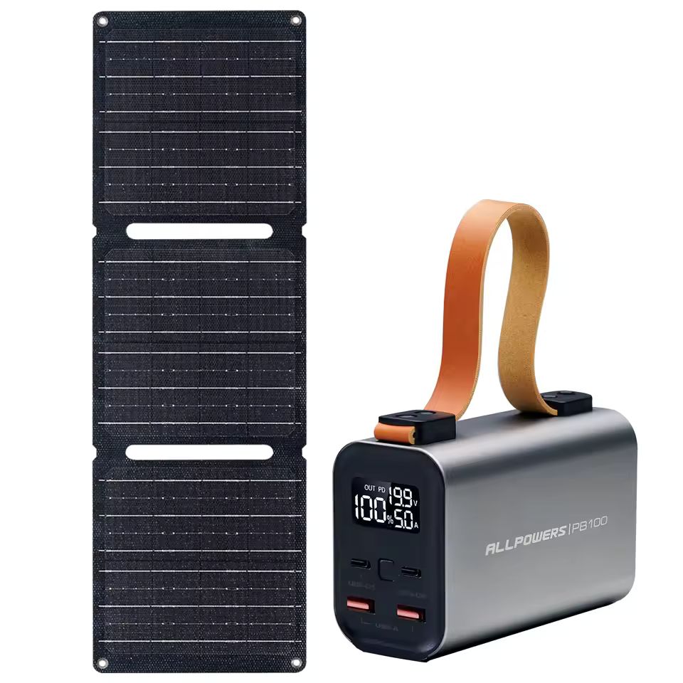 Imagen de: ALLPOWERS Power Bank PB 100W Powerbank de carga rápida con Panel Solar de 21W cargador de batería portátil para ordenador portátil teléfono Camping