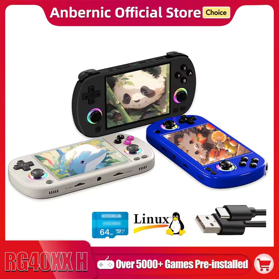 Imagen de: ANBERNIC-consola de juegos portátil RG40XX H, pantalla IPS de 4,0 pulgadas, 640x480, sistema de 3200mAh y 64 bits con luz RGB integrada en 5K + juegos RG40XXH