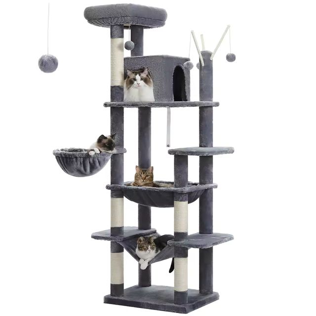 Imagen de la oferta: Árbol grande para gatos para interiores, torre alta para gatos gordos con hamaca súper grande, árboles trepadores para gatos con poste rascador