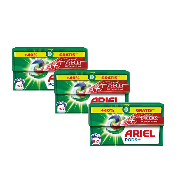 Imagen de la oferta: Pack De Ariel All-in-One Detergente Lavadora Líquido en Cápsulas/Pastillas,19+7 (78 o 130) Lavados, Más Poder Extra Quitamanchas, Limpieza Profunda