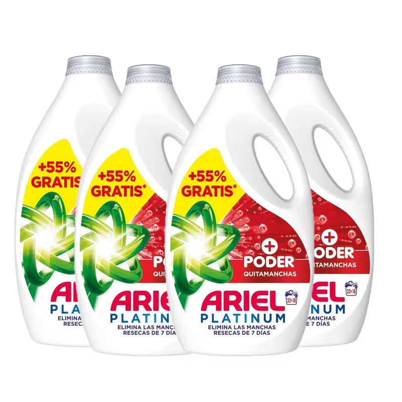 Imagen de: Ariel Detergente Lavadora Liquido, 200 Lavados 4x(32+18), Jabon Quitamanchas, Mas Poder Extra Quitamanchas, Limpieza Profunda