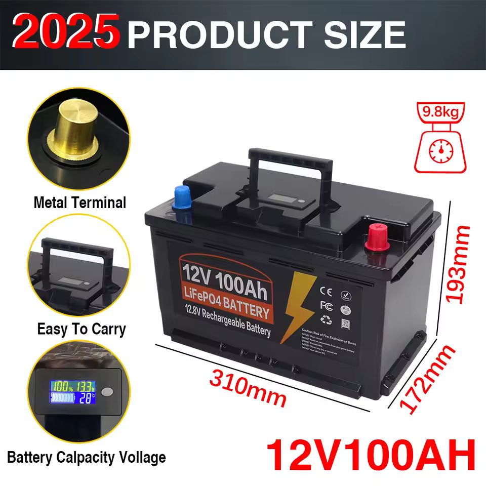 Imagen de: Batería LiFePO4 de 12V y 24V, 600Ah, 300Ah, 200Ah, 120AH, 100AH, paquete de celda de fosfato de hierro y litio BMS incorporado para carrito de Golf, libre de impuestos solares