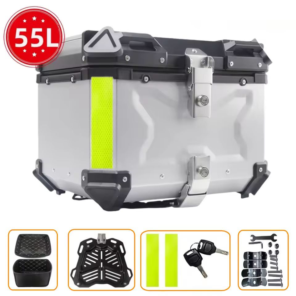 Imagen de: Caja superior para motocicleta de 55L,65L, aleación de aluminio, maletero para casco de motocicleta, caja trasera impermeable para motocicleta, Estuches de almacenamiento de equipaje