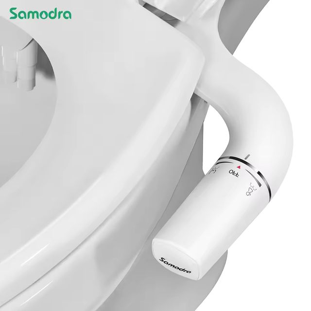 Imagen de la oferta: Samodra-rociador de bidé para mano derecha/izquierda, boquilla doble no eléctrica, asiento de inodoro, ducha higiénica para accesorios de baño