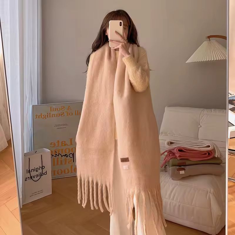 Imagen de: USPOP-bufanda larga con borlas para mujer, Pashmina suave de Color sólido, para invierno, novedad