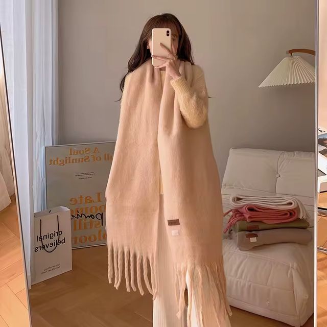 Imagen de la oferta: USPOP-bufanda larga con borlas para mujer, Pashmina suave de Color sólido, para invierno, novedad