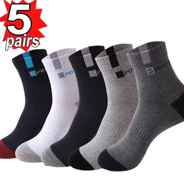 Imagen de la oferta: 10/5/3 pares de medias deportivas transpirables para hombre, calcetines de fibra de bambú para otoño e invierno, desodorante con absorción de sudor, calcetines de negocios