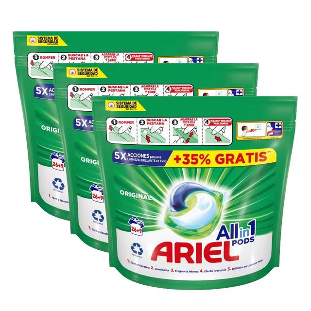 Imagen de la oferta: Ariel All-in-1 Pods Detergente Líquido – Pack de 3 De 26+9 (Total 105 Cápsulas) | Limpieza Profunda, Fácil Dosificación, Para Lavadora