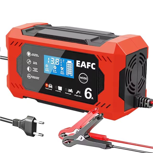 Imagen de la oferta: Cargador de batería de coche 6A, 12V, carga rápida inteligente, tipo de reparación de pulso, ácido de reparación de pulso de parada automática completa para motocicleta, coche y camión