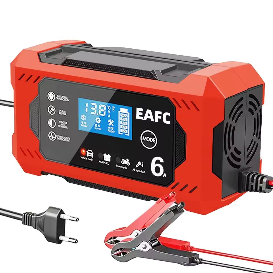 Imagen de: Cargador de batería de coche 6A, 12V, carga rápida inteligente, tipo de reparación de pulso, ácido de reparación de pulso de parada automática completa para motocicleta, coche y camión