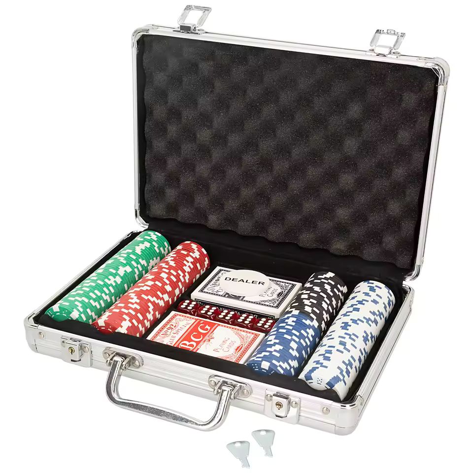 Imagen de: CB Games - Maletín de póker Ø4x0,3 cm, Juego set infantil con 201 fichas, 2 barajas de cartas, 5 dados y 1 ficha dealer, Para niños +3 años, Regalo infantil, Juegos para toda la familia