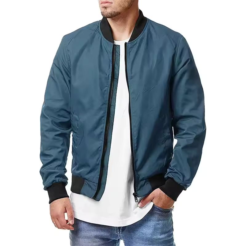 Imagen de: Chaqueta Bomber para hombre, chaquetas finas de béisbol de manga larga, cortavientos para hombre, chaqueta cortavientos con cremallera, prendas de vestir para hombre, ropa de marca