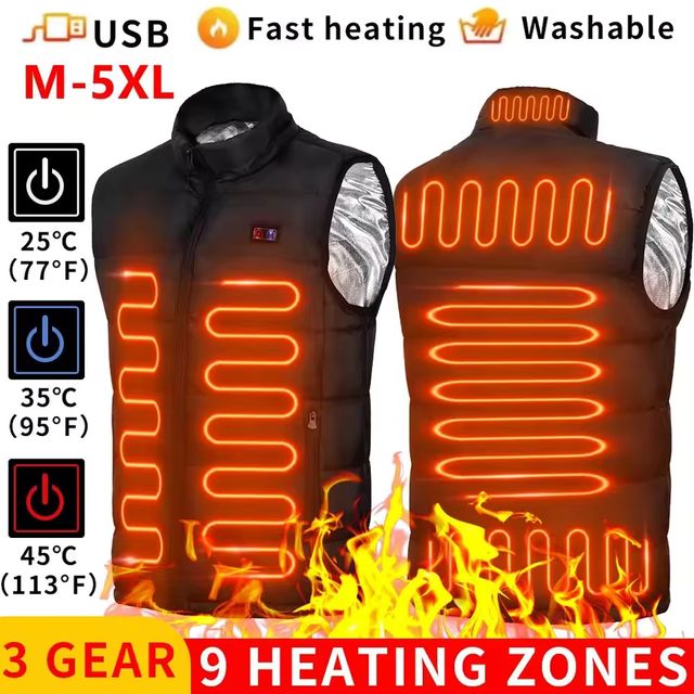 Imagen de la oferta: Chaqueta calefactora eléctrica para hombre y mujer, abrigo térmico de grafeno con USB, ropa deportiva para acampar, 9 zonas