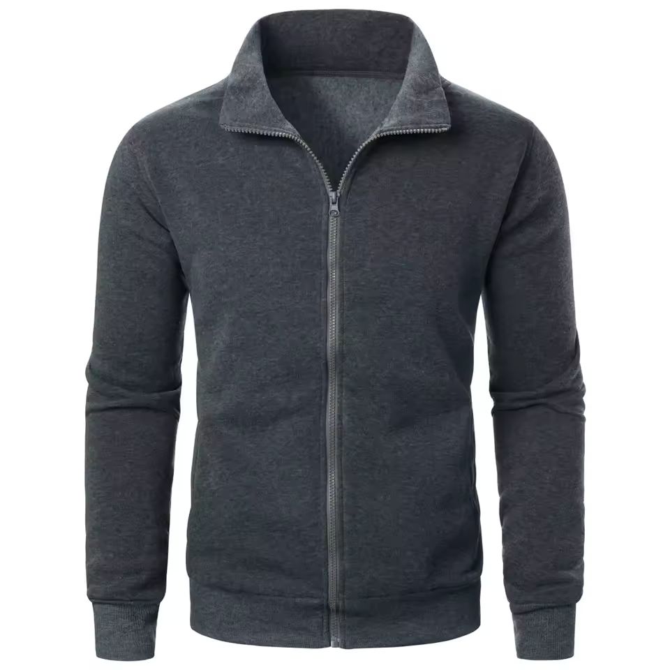 Imagen de: Chaqueta deportiva informal con cuello levantado y cremallera para hombre, top de color sólido para hombre