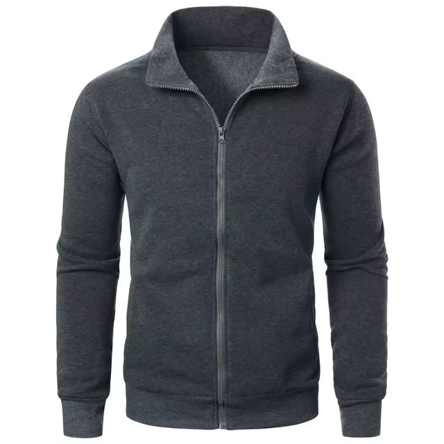 Imagen de la oferta: Chaqueta deportiva informal con cuello levantado y cremallera para hombre, top de color sólido para hombre