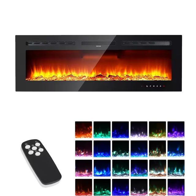 Imagen de la oferta: Chimenea eléctrica montada en la pared de 40/50/60 pulgadas, 220V 1500W, dos niveles de calefacción, modos de color 3D 12LED y efecto de llama realista