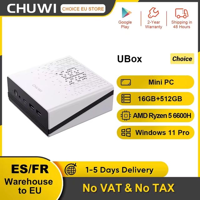 Imagen de la oferta: CHUWI UBox Mini PC AMD Ryzen 5 6600H 16GB DDR5 512GB SSD Windows 11 Pro 4K 240Hz Decording WiFi 6 BT 5,3 extender M.2 1T * 2 650g