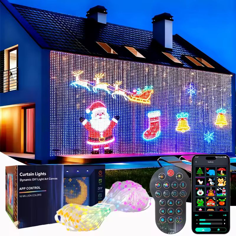 Imagen de: 1/2 Uds. Cortina de luces LED inteligentes guirnaldas de luces LED Control por aplicación sincronización de música patrón DIY impermeable para decoración de fiesta interior y exterior