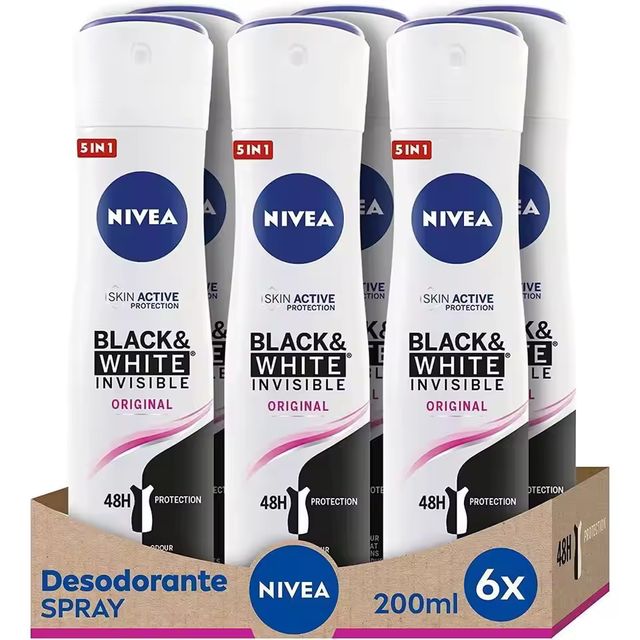 Imagen de la oferta: NIVEA Black & White Invisible Original Spray Desodorante 200ml, 6 unidades, 200ml*6