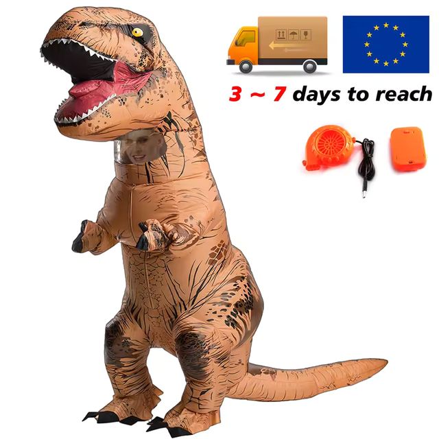 Imagen de la oferta: Disfraz de dinosaurio tiranosaurio inflable t-rex para niños y adultos, ropa de fiesta de disfraces para Halloween