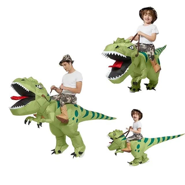 Imagen de la oferta: Nueva gran oferta, disfraz inflable divertido para niños y adultos, disfraz de dinosaurio verde para montar, vestido elegante para niños, fiesta temática de vacaciones de Halloween