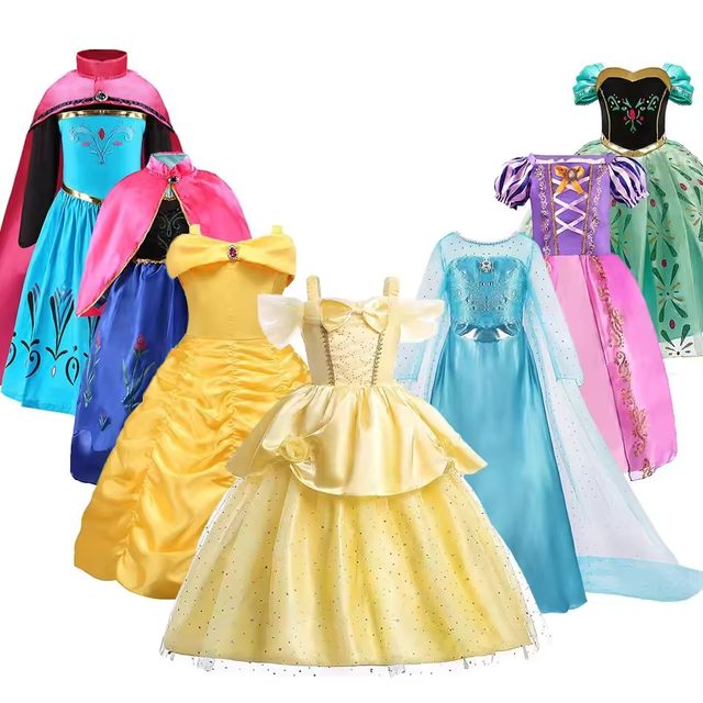 Imagen de la oferta: Disfraz de Bella para niña, disfraz de princesa de Halloween, vestido de fiesta para niños, Rapunzel, Cenicienta, Anna, Elsa, Encanto, ropa de cumpleaños