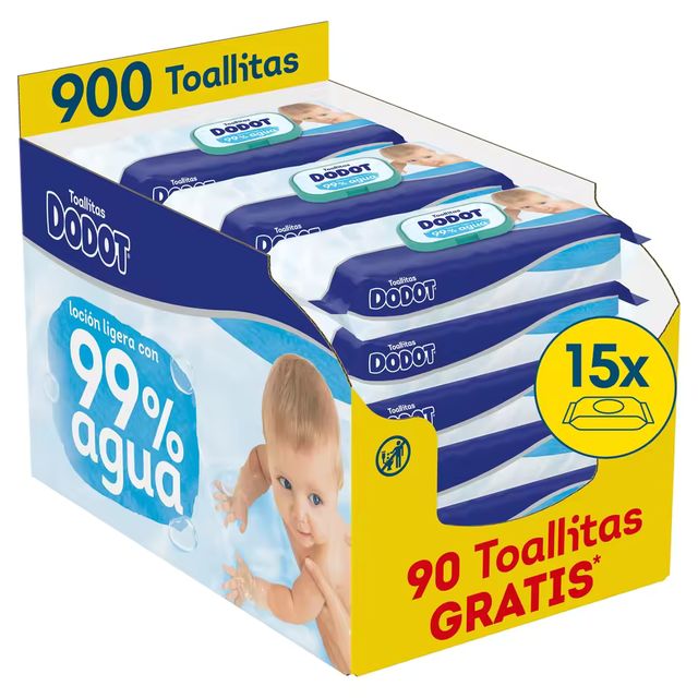 Imagen de la oferta: Dodot 99% Aqua Toallitas Para Bebé 15 Paquetes De 60 Unidades = 900 Toallitas