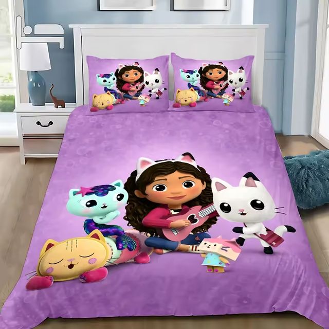 Imagen de la oferta: Funda nórdica de dibujos animados, funda de almohada, juego de cama, casa de muñecas Gabbys, decoración de dormitorio para adultos, niños, individual, doble, tamaño grande