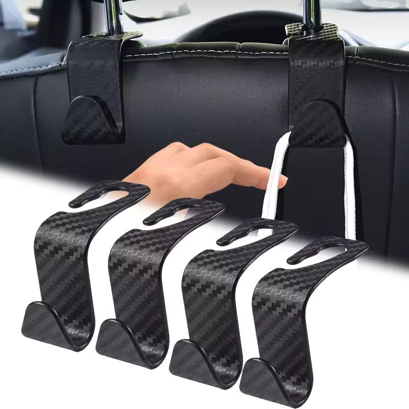 Imagen de: Gancho de fibra de carbono para reposacabezas de asiento de coche, colgador organizador de asiento trasero de coche, soporte para ropa, accesorios de Interior de coche, 4 Uds