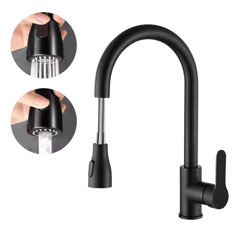 Imagen de: Acero inoxidable moderno 360 ° Grifo telescópico giratorio para fregadero de cocina, grifo para lavabo de baño, duradero, fácil de instalar, elegante para el hogar