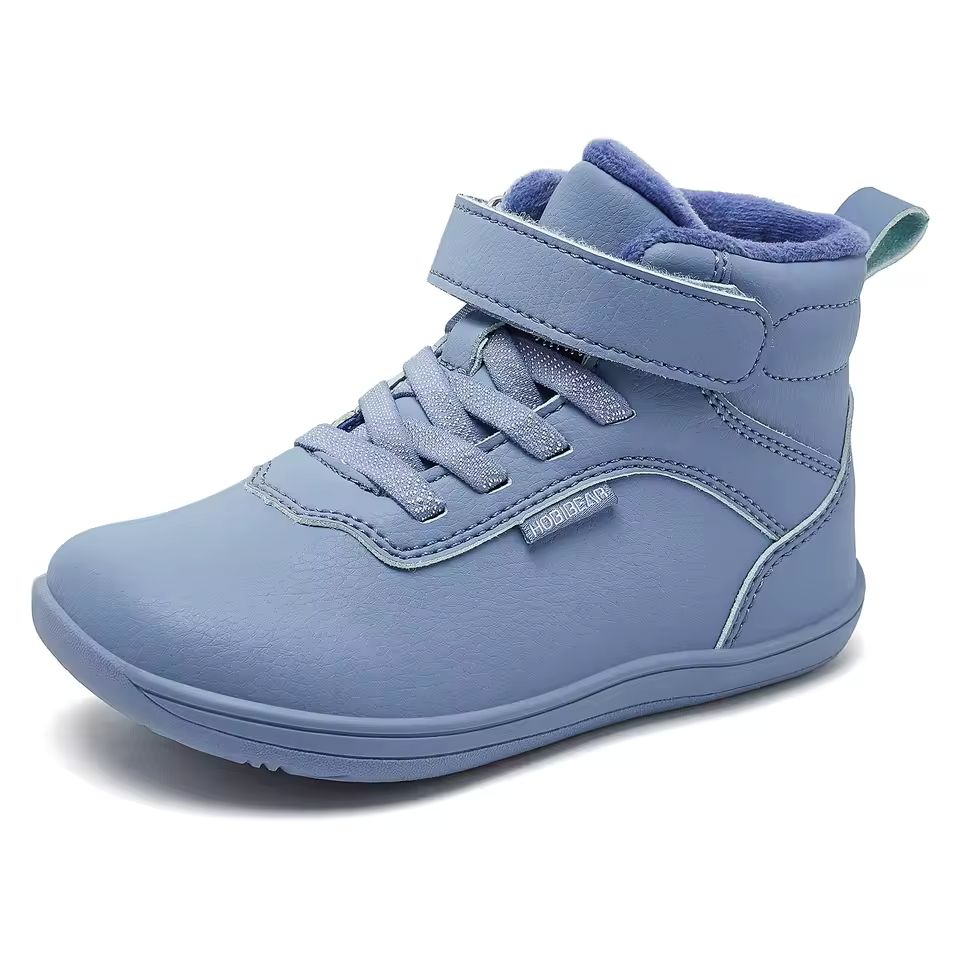 Imagen de: HOBIBEAR Zapatos descalzos de invierno para niños, zapatillas de deporte con gancho en el tobillo con forro de piel sintética cálida y punta ancha para niños pequeños/grandes/niños