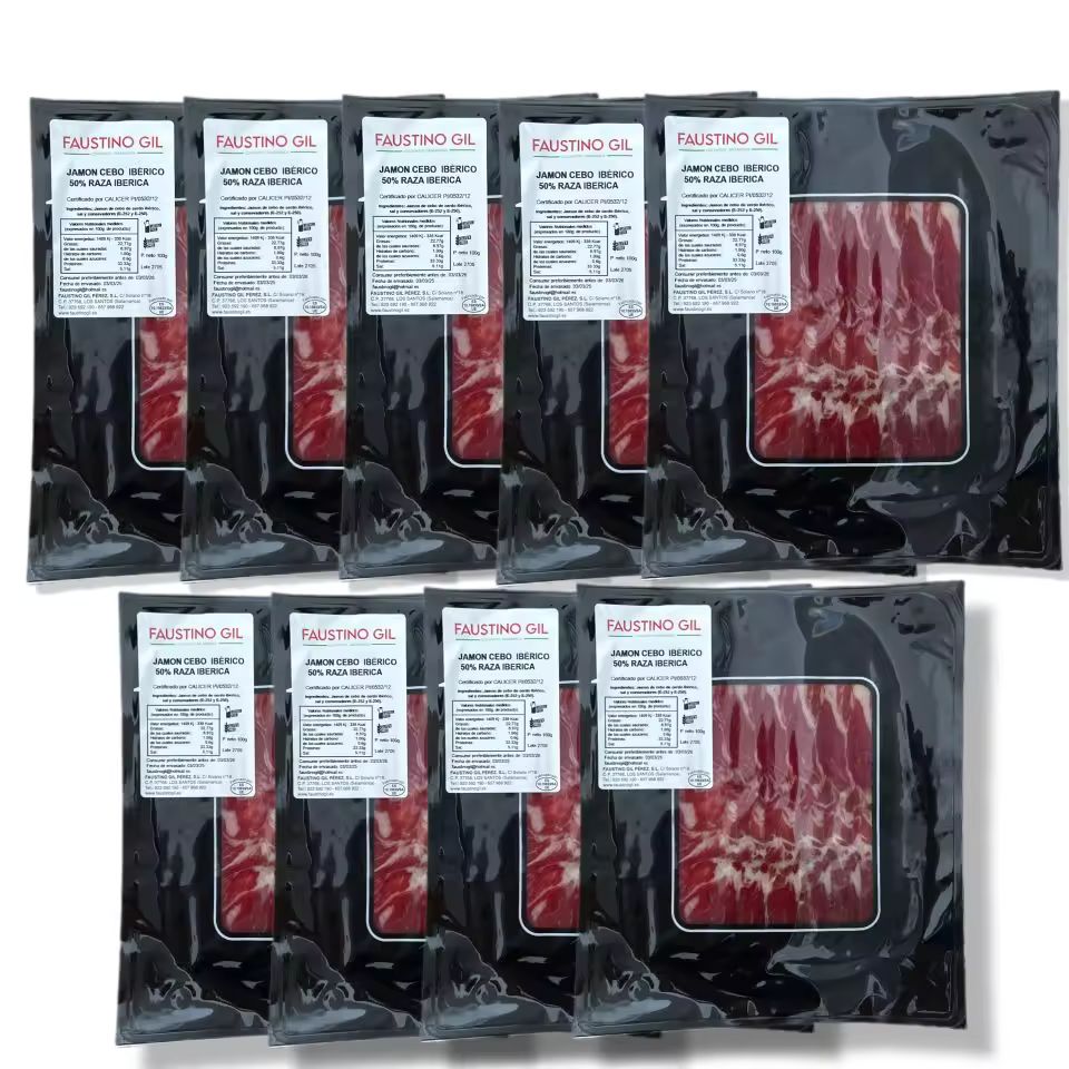 Imagen de: Jamón Ibérico de Cebo - 9 sobres de 100g - Elaboración tradicional - Ibéricos Faustino Gil -