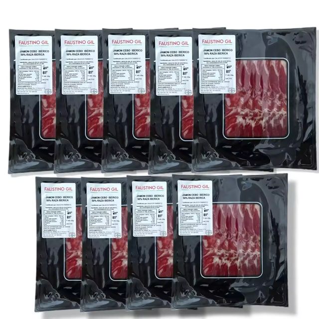 Imagen de la oferta: Jamón Ibérico de Cebo - 9 sobres de 100g - Elaboración tradicional - Ibéricos Faustino Gil -