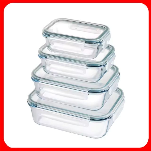 Imagen de la oferta: Fiambrera rectangular de borosilicato de 4 piezas, apta para microondas, 200-370-640-1000 ml, juego de 4 recipientes de vidrio