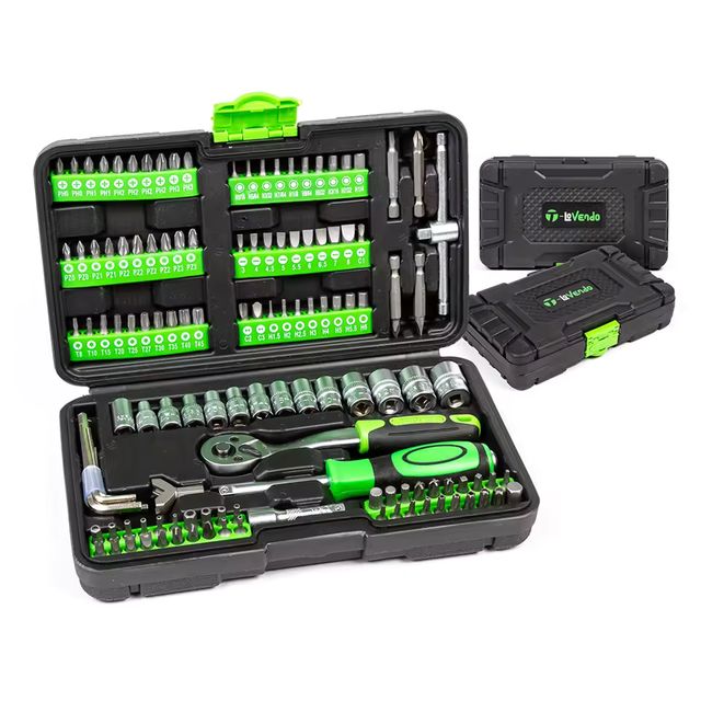Imagen de la oferta: T-LoVendo Maletin de Herramientas juego 130 pcs piezas Caja Maleta para Taller Carraca Llaves Vaso Pequeña Portátil