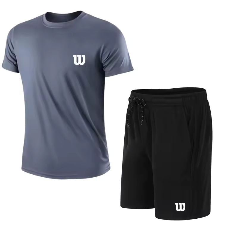 Imagen de: Ropa deportiva de malla transpirable para hombre, traje de entrenamiento de baloncesto para deportes al aire libre, camiseta holgada para correr, conjunto de pantalones cortos de manga corta