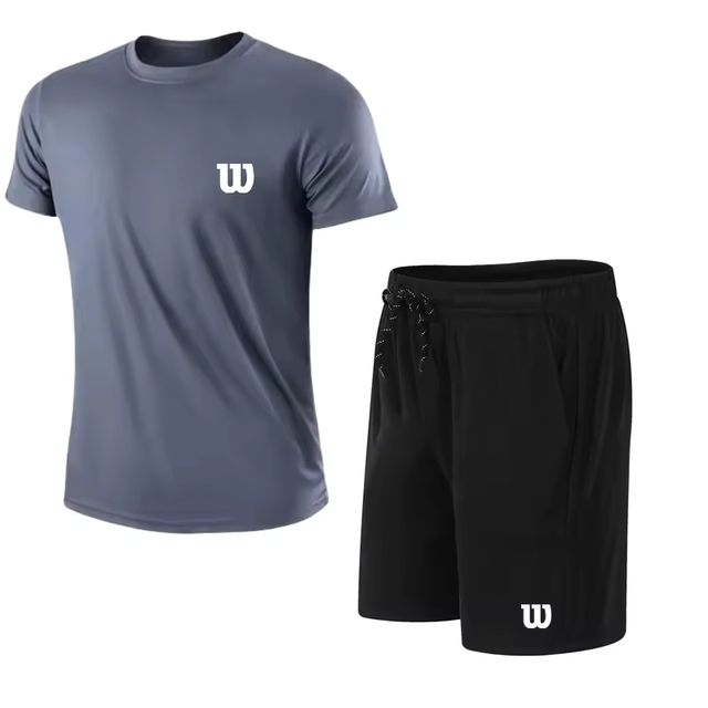 Imagen de la oferta: Ropa deportiva de malla transpirable para hombre, traje de entrenamiento de baloncesto para deportes al aire libre, camiseta holgada para correr, conjunto de pantalones cortos de manga corta