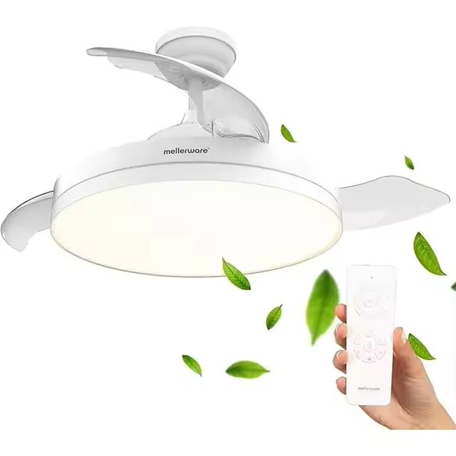 Imagen de la oferta: Mellerware - Ventilador de Techo Retráctil Brizy Foldable 40W 6 Velocidades 3 Aspas Motor DC Ultra silencioso Temporizador Función Verano Invierno Luz LED