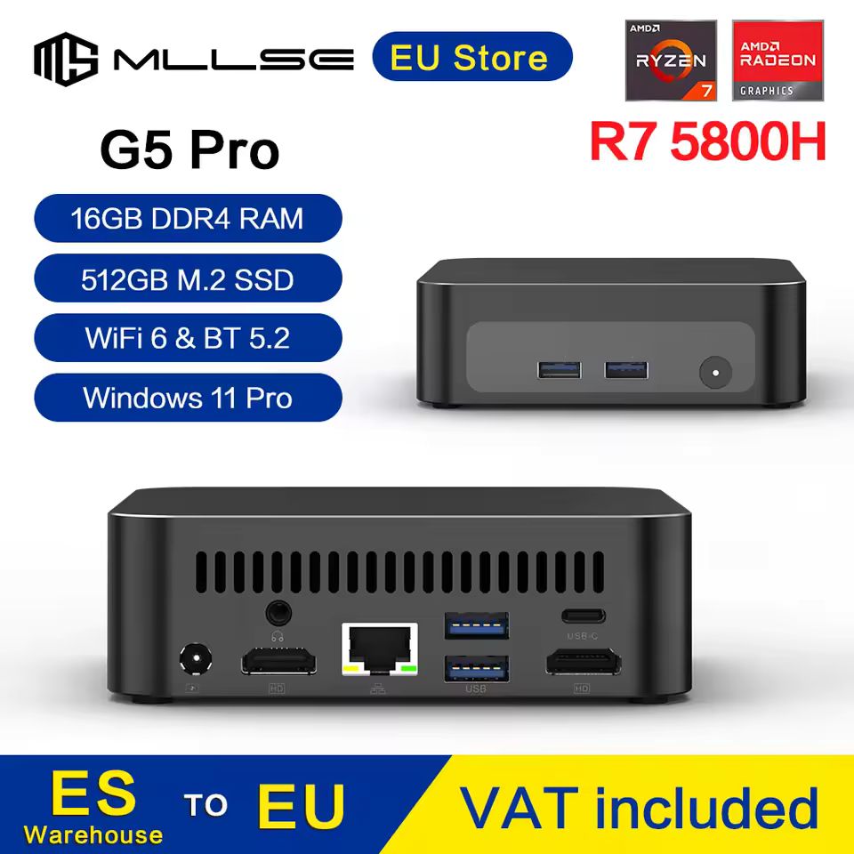 Imagen de: MLLSE G5 Pro Mini PC AMD Ryzen 7 5800H 16GB RAM 512GB SSD 6 BT5.2 Windows 11 Mini computadora de escritorio para juegos y trabajo