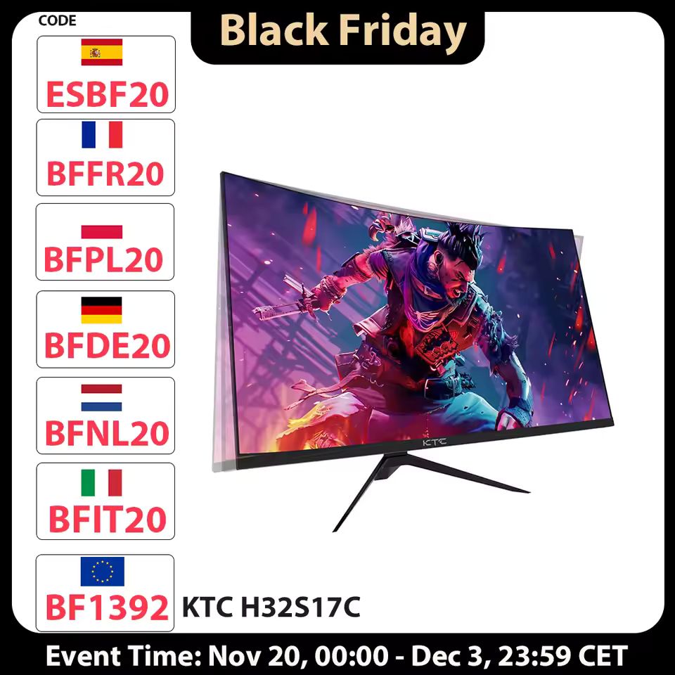 Imagen de: Monitor para juegos curvo KTC H32S17C 1500R, panel VA de 32 pulgadas 1920*1080, tasa de actualización de 180 Hz, relación de contraste 3000:1, FreeSync y G-Sync