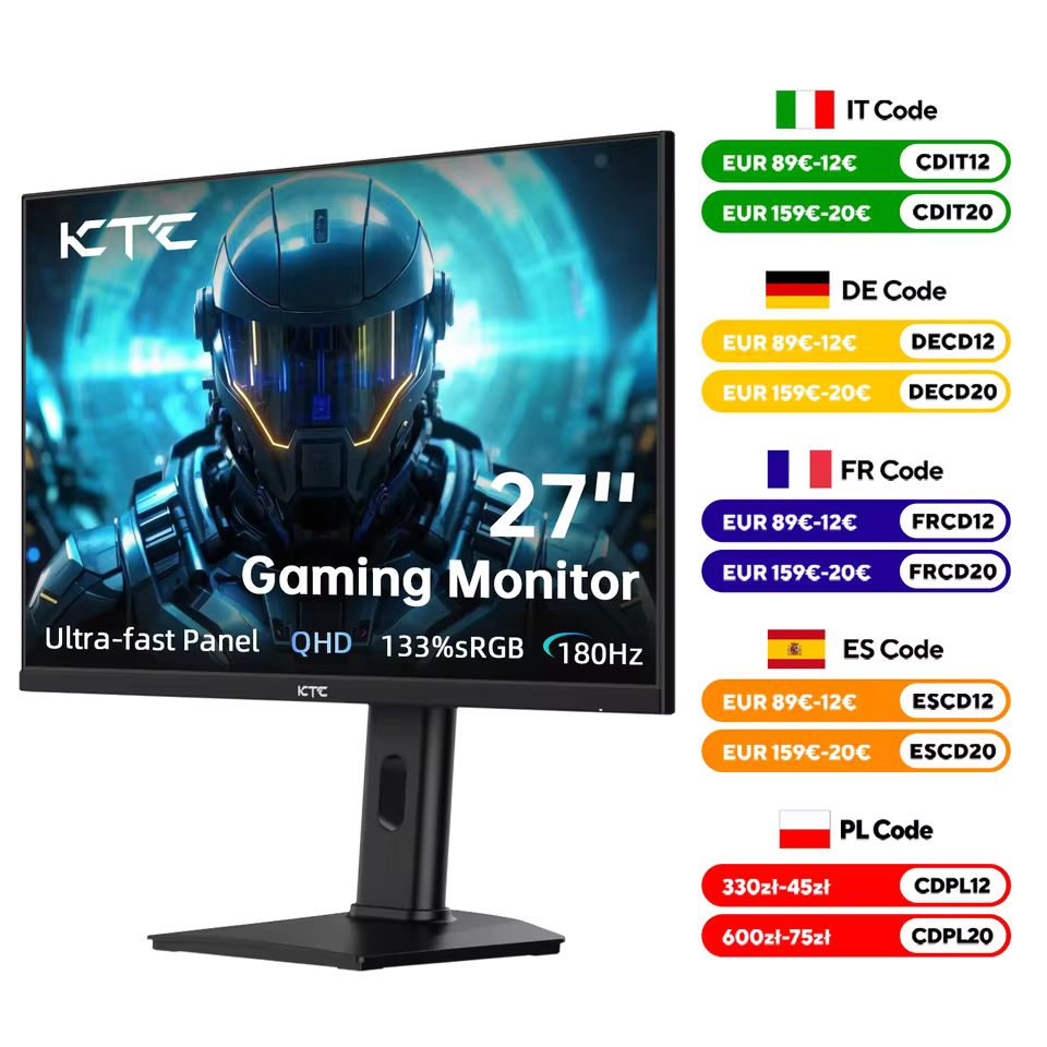 Imagen de: Monitor para juegos KTC 27 Zoll, monitor 2K@180Hz / 144Hz 1440P con panel Fast-IPS, 1ms GtG, HDR 400, sincronización adaptable, 450 cd/m2H27T7
