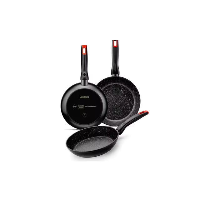 Imagen de la oferta: Monix Titan Rock - Set 3 sartenes de aluminio forjado efecto piedra. Set cocinas gas inducción vitro. Sartén antiadherente