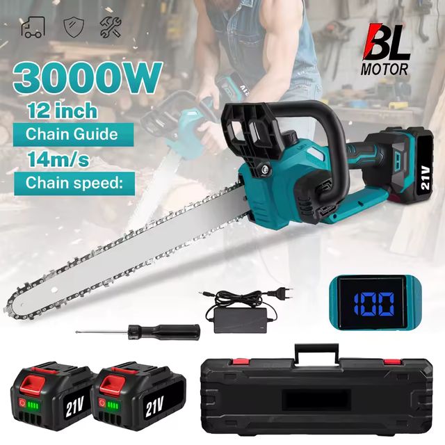 Imagen de la oferta: Motosierra eléctrica sin escobillas de 12 pulgadas, 3000W, sierra de registro, poda, carpintería, herramienta eléctrica de jardín para batería Makita de 18V