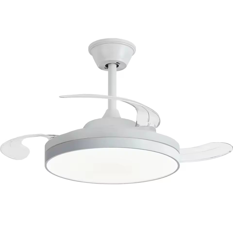 Imagen de: NARVI Ventilador de techo, Sistema integrado de FUNCIÓN CON VOZ, 3 aspas retráctiles transparentes , Motor DC 30W, Luz LED Regulable en intensidad. Con Memoria y Mando. REF. DAKOTA 6063 WH CON VOZ