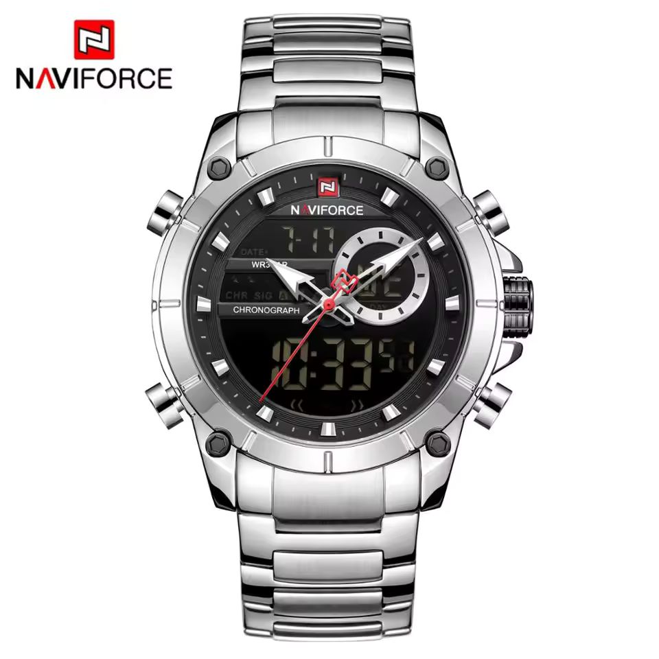 Imagen de: NAVIFORCE 9163 reloj de pulsera deportivo Original de lujo para hombres de cuarzo de acero resistente al agua con pantalla Dual relojes militares reloj Masculino
